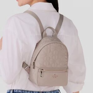 Kate Spade Spade Flower Quilted Fabric Small Backpack Cozy Gray NWT $349.
